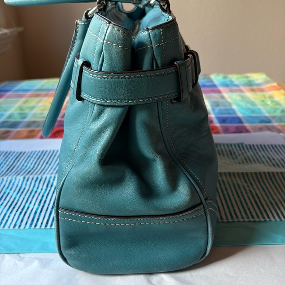 💐 COACH BLUE TEAL LEATHER HANDBAG  💐 - Picture 12 of 16